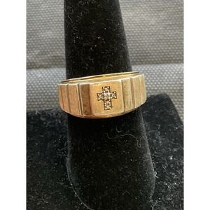 Vintage Sterling Silver Gold Overtone Cross Ring Size 7.75 Estate Jewelry